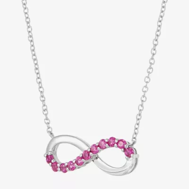 Limited Quantities! Womens Lab Created Red Ruby Sterling Silver Infinity 17 1/2 Inch Pendant Necklace