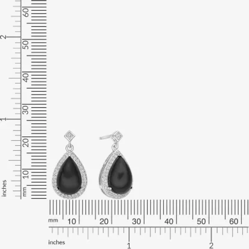 Womens Genuine Black Onyx Sterling Silver Drop Earrings