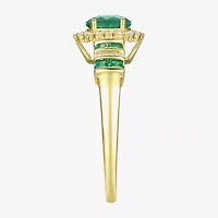 Womens 1/10 CT. T.W. Diamond & Genuine Green Emerald 10K Gold Oval Cocktail Ring