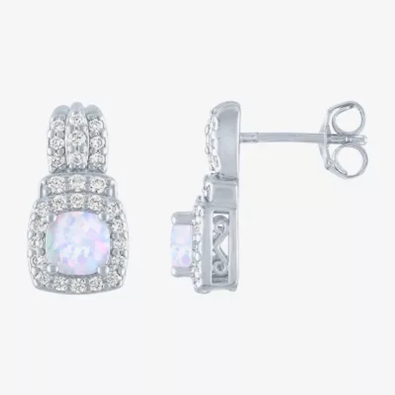 Lab-Created Opal And Cubic Zirconia Pure Silver Over Brass 4Pc Set