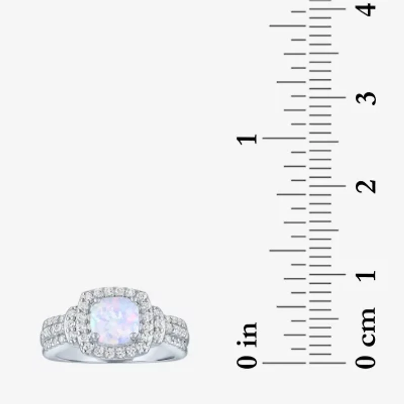 Lab-Created Opal And Cubic Zirconia Pure Silver Over Brass 4Pc Set