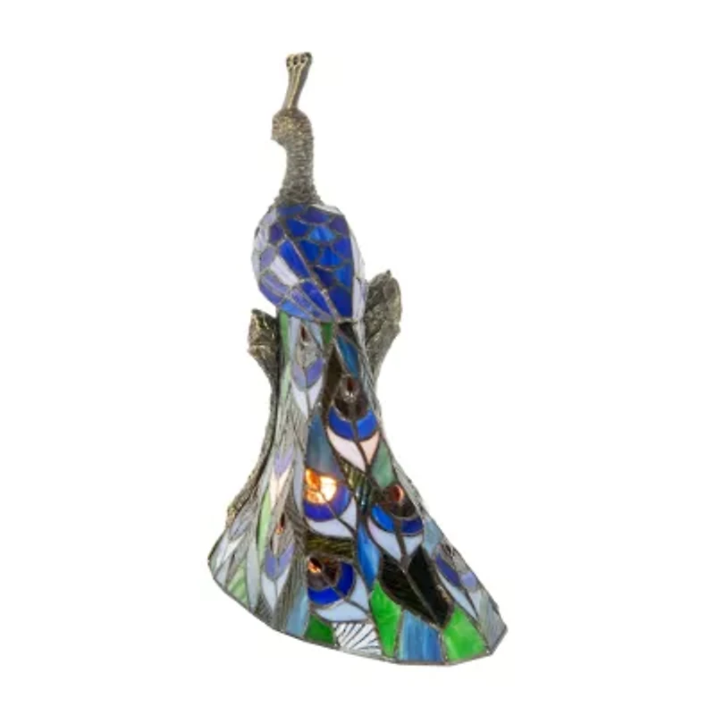 Dale Tiffany 15.5" Blue Kingsley Tiffany Peacock Glass Table Lamp