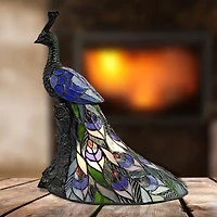 Dale Tiffany 15.5" Blue Kingsley Tiffany Peacock Glass Table Lamp