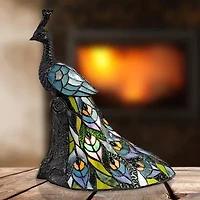 Dale Tiffany 15.5" Turquoise Kingsley Tiffany Peacock Glass Table Lamp