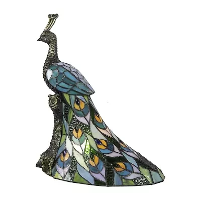 Dale Tiffany 15.5" Turquoise Kingsley Tiffany Peacock Glass Table Lamp