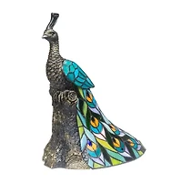Dale Tiffany 15.5" Turquoise Kingsley Tiffany Peacock Glass Table Lamp