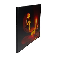 LED Lighted Skull by Flickering Candlelight Halloween Canvas Wall Art 12in x 15.75in