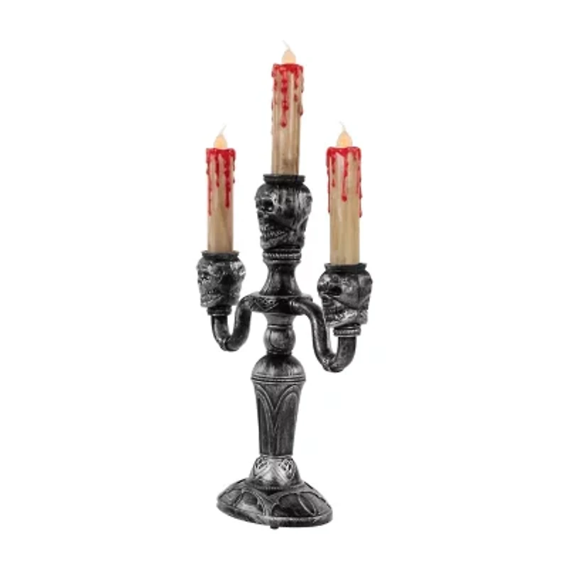 13.75'' Antique Silver Skull Trio Halloween Candelabra