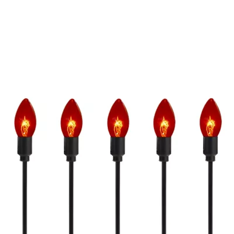 Set of 10 Orange C9 Bulb Halloween Pathway Markers - 8.75' Black Wire