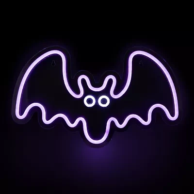 15'' Purple LED Lighted Neon Style Purple Bat Halloween Window Silhouette