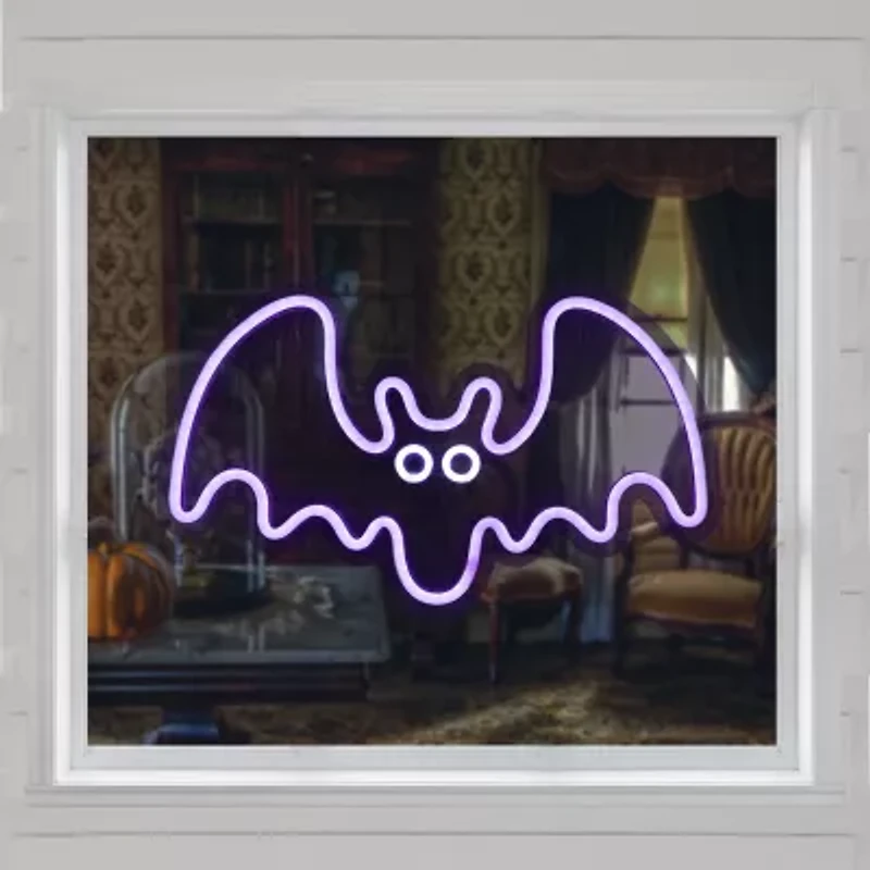 15'' Purple LED Lighted Neon Style Purple Bat Halloween Window Silhouette