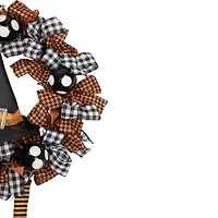Orange and Black Witch with Bows Halloween Wreath  24-Inch  Unlit