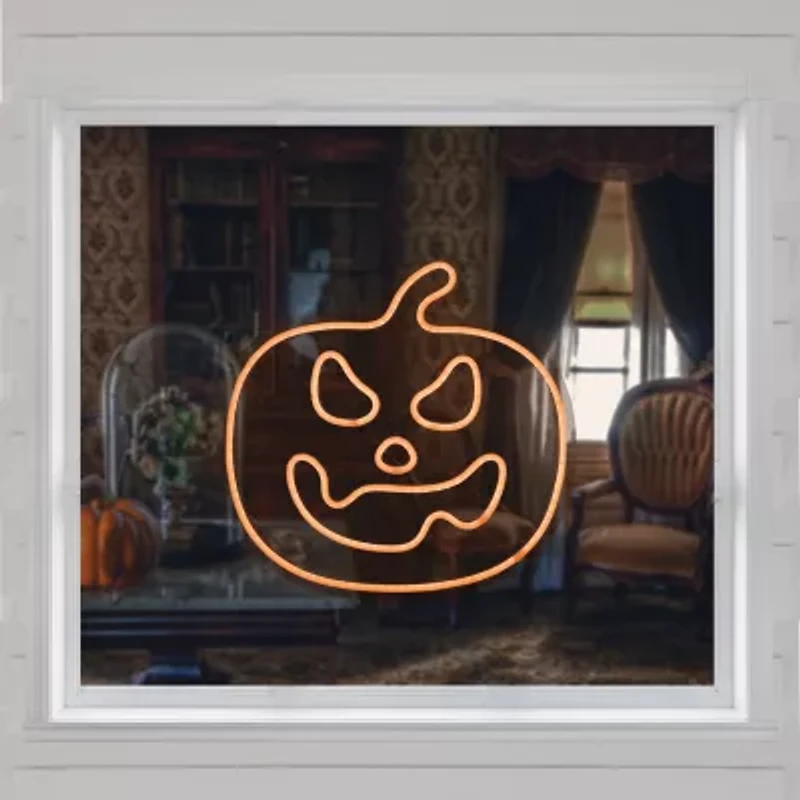 15'' Orange LED Lighted Neon Style Jack-O-Lantern Halloween Window Silhouette