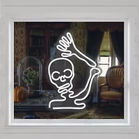 15'' White LED Lighted Neon Style Skeleton Halloween Window Silhouette