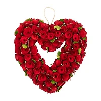 Northlight 14in Red Wooden Rose Floral Heart Shaped Artificial Valentine'S Day Wreath