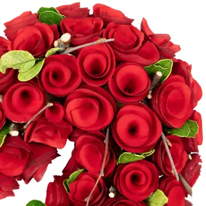 Northlight 14in Red Wooden Rose Floral Heart Shaped Artificial Valentine'S Day Wreath