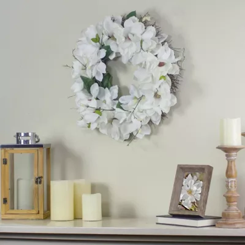 Northlight 24in Magnolias Unlit Wreath