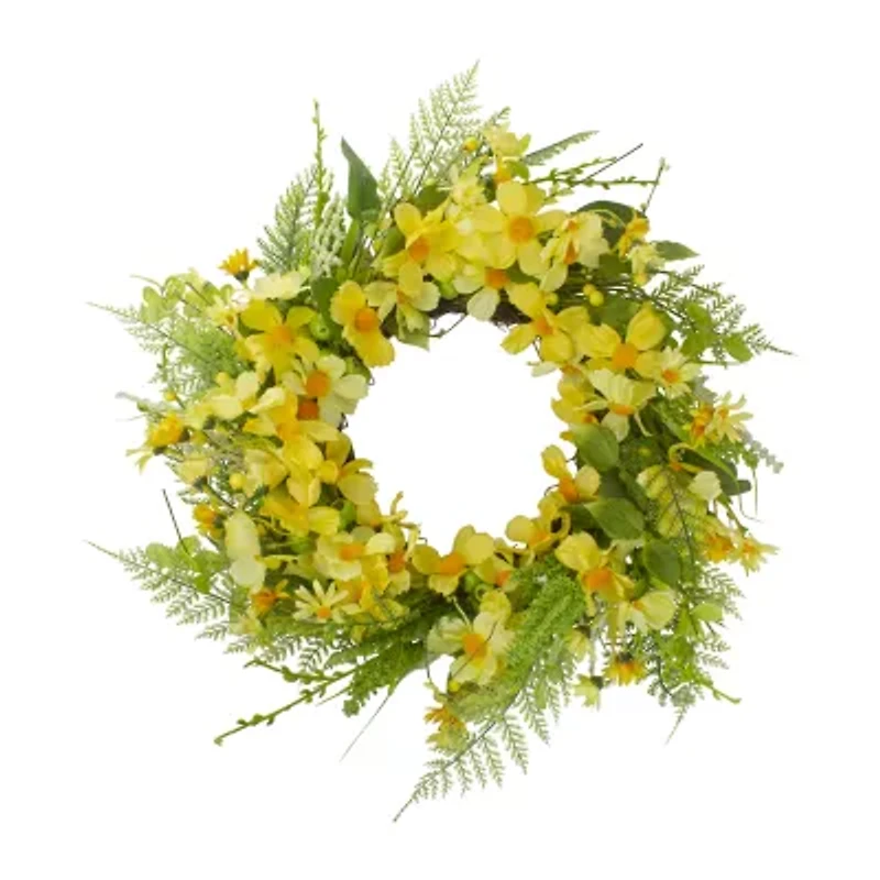 Northlight 23in Daisy Berry Yellow Green Wreath