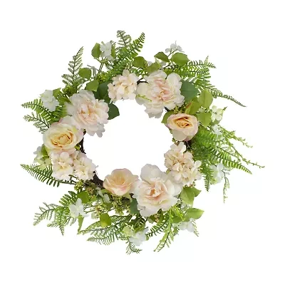 Northlight 24in Rose And Peony Fern Floral Wreath