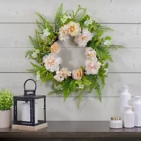 Northlight 24in Rose And Peony Fern Floral Wreath