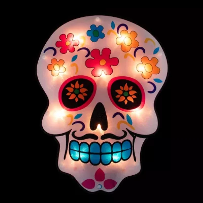 Northlight 15in Lighted Day Of The Dead Sugar Skull Decorative Lantern