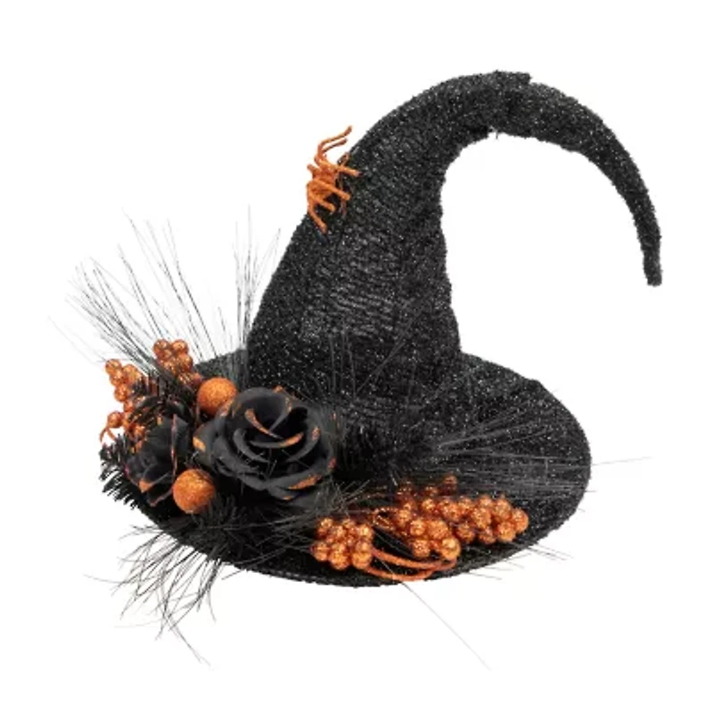 Northlight 16in Black Witch'S Hat With Roses Halloween Tabletop Decor
