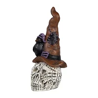 Northlight 22.75in Skull In Witches Hat With Crow Halloween Tabletop Decor