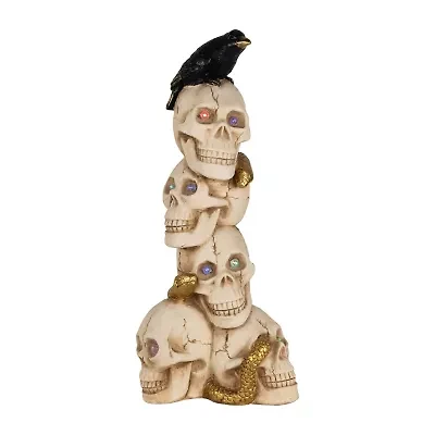 Northlight 27.5in Led Lighted Skull Tower With Raven Lighted Halloween Tabletop Decor