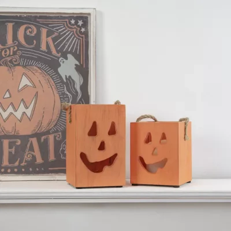 Northlight 8in Large Orange Wood Jack O Lantern Halloween Tabletop Decor