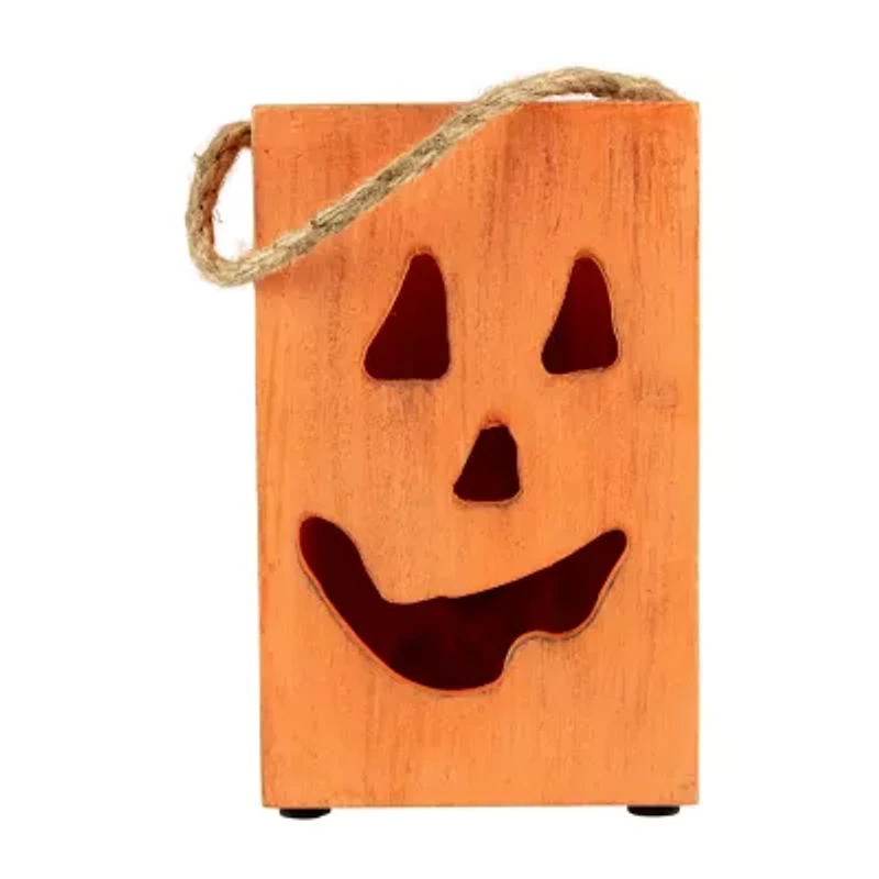 Northlight 8in Large Orange Wood Jack O Lantern Halloween Tabletop Decor