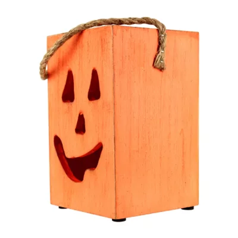 Northlight 8in Large Orange Wood Jack O Lantern Halloween Tabletop Decor