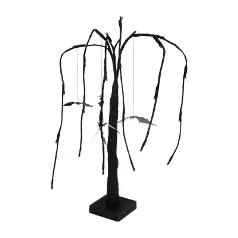 Northlight 24in Led Black Glittered Willow Artificial Tree
