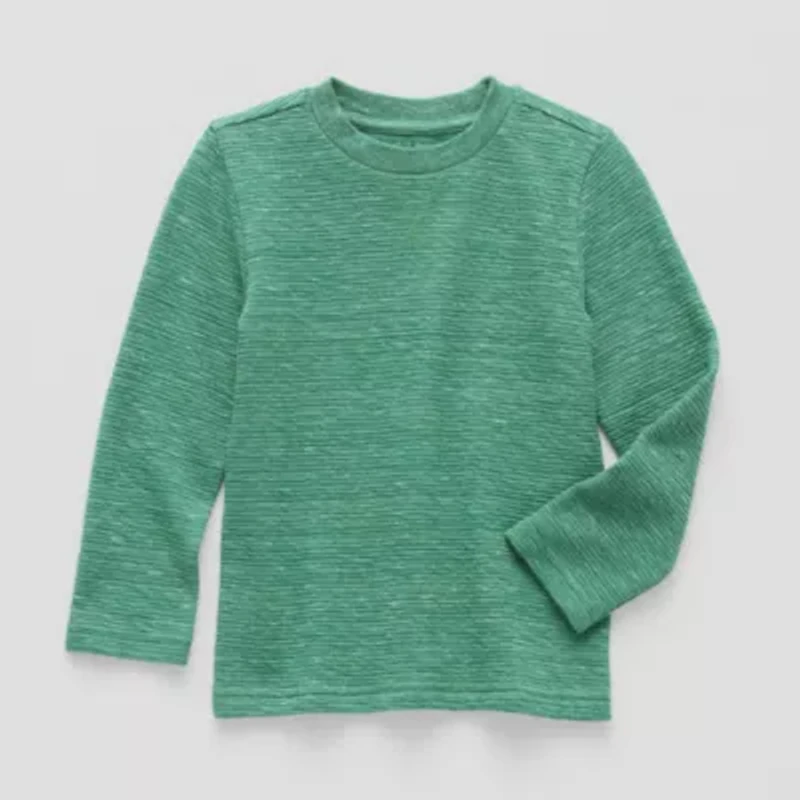 Okie Dokie Textured Knit Toddler & Little Boys Crew Neck Long Sleeve T-Shirt