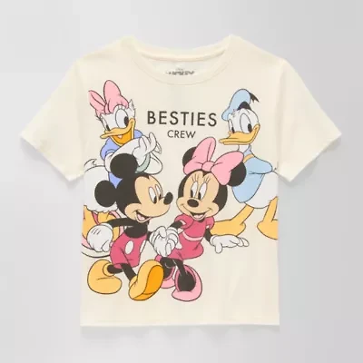 Little & Big Kid Girls Crew Neck Short Sleeve Regular Fit Mickey and Friends Graphic T-Shirt