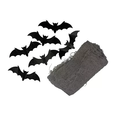 Northlight 9.75ft Gray Gauze And Bats Decoration Kit Wall Decal