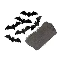 Northlight 9.75ft Gray Gauze And Bats Decoration Kit Wall Decal