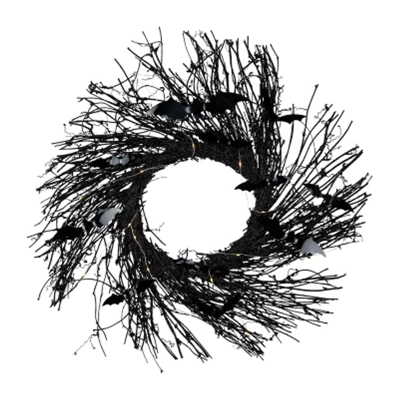 Northlight 22in Black Twig With Bats Wreath