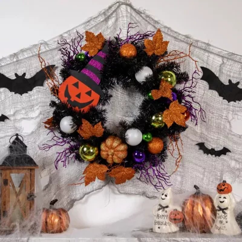Northlight 24in Jack-O-Lantern In Witches Hat Wreath
