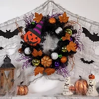Northlight 24in Jack-O-Lantern In Witches Hat Wreath