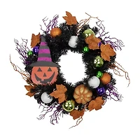 Northlight 24in Jack-O-Lantern In Witches Hat Wreath