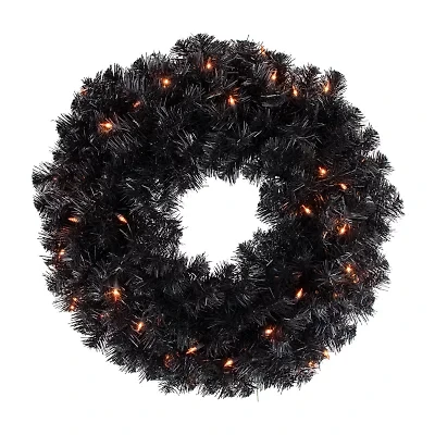Northlight 24in Pre-Lit Black Noble Spruce Wreath