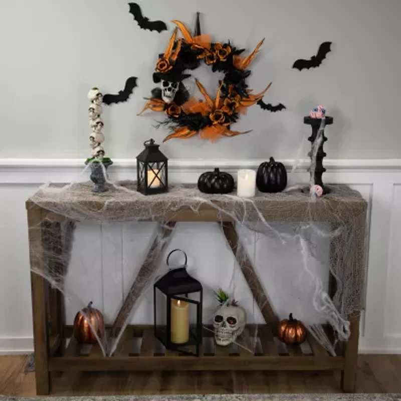 Northlight 14in Skull With Black And Orange Roses Wreath