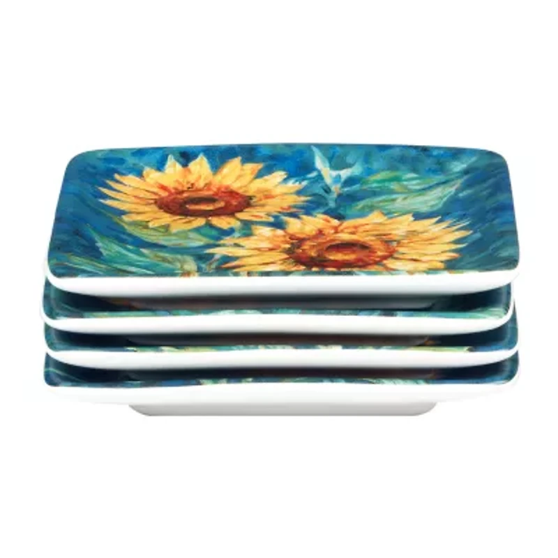 Certified International Golden Sunflowers 4-pc. Earthenware Appetizer Plate
