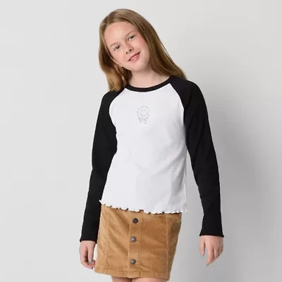 Thereabouts Little & Big Kid Girls Round Neck Long Sleeve Regular Fit Graphic T-Shirt