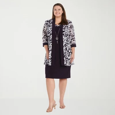 R & M Richards Womens Plus Jacket Dress With Removable Necklace