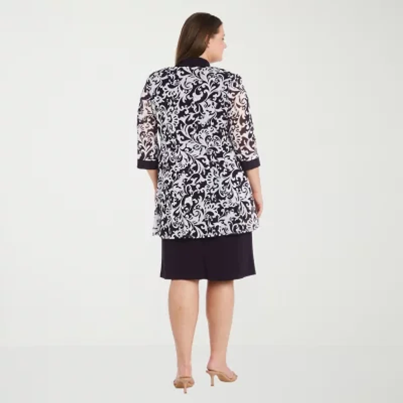 R & M Richards Womens Plus Jacket Dress With Removable Necklace