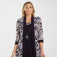 R & M Richards Womens Petite Jacket Dress With Removable Necklace