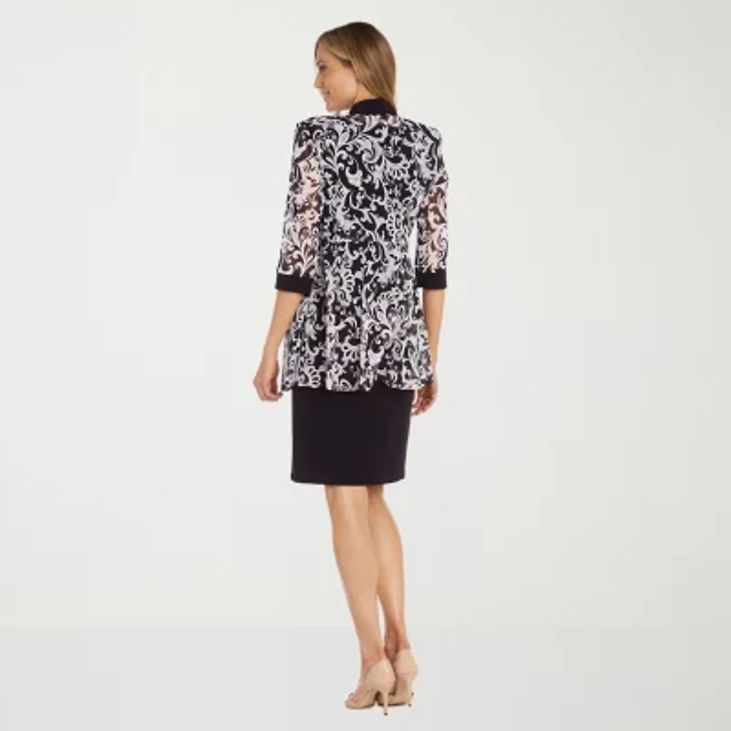 R & M Richards Womens Petite Jacket Dress With Removable Necklace