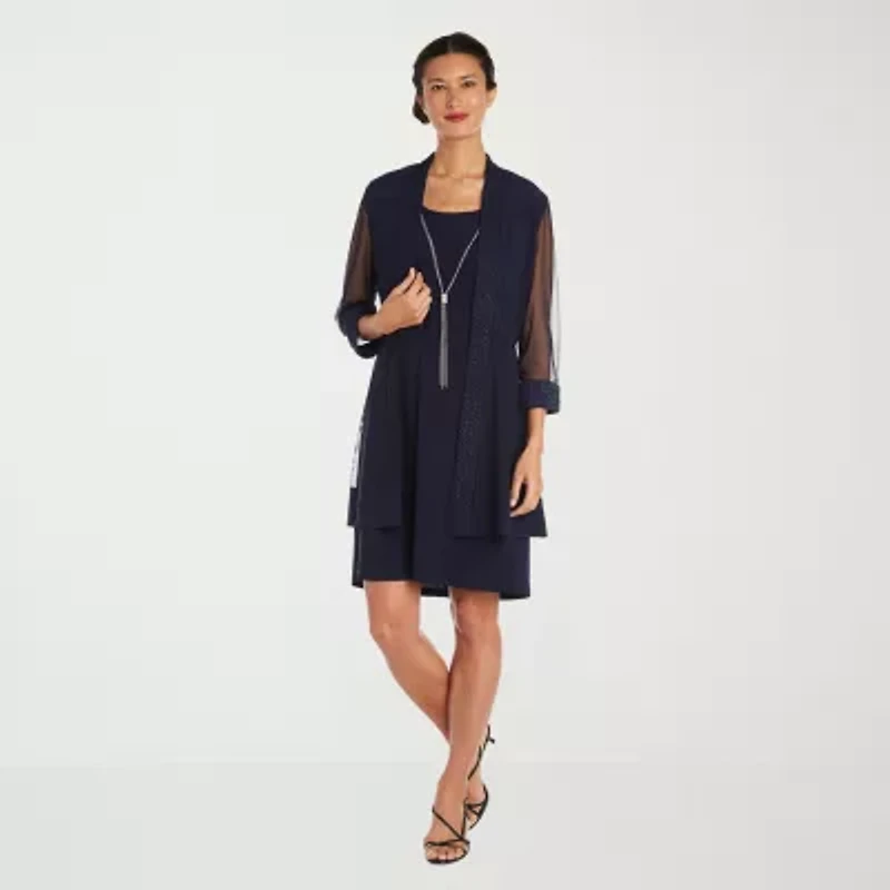 R & M Richards Womens Jacket Dress With Removable Necklace