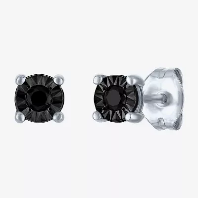1/10 CT. T.W. Natural Black Diamond Sterling Silver 5.5mm Round Stud Earrings